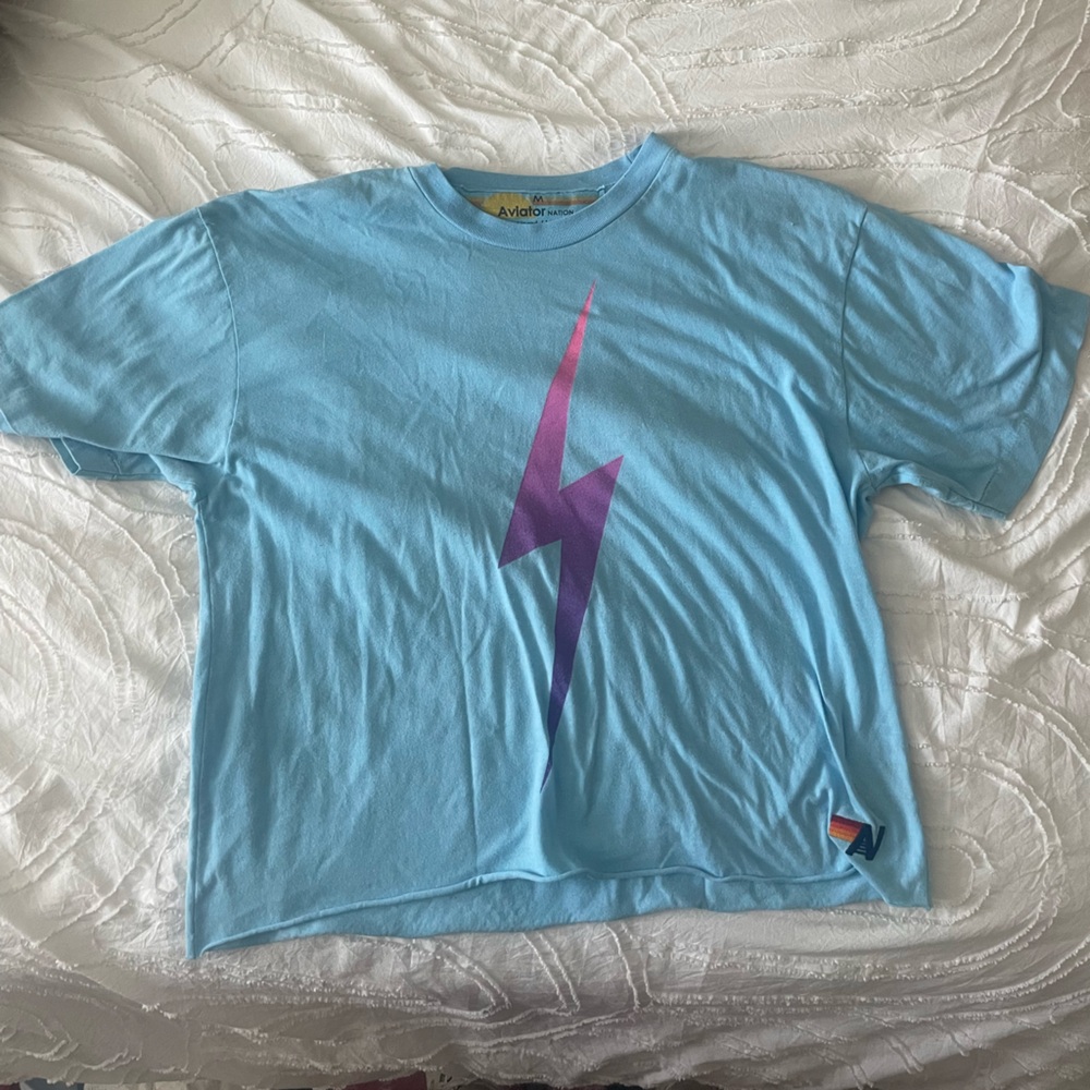 Aviator Nation Light Blue Tee with Pink Accent